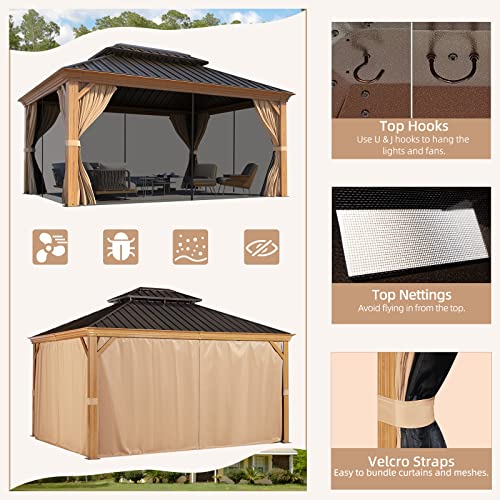 12x16 ft Hardtop Gazebo with Double Roof, Curtains and Netting T94173