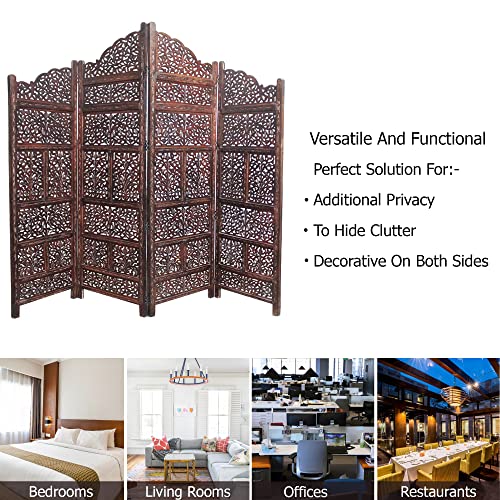4 Panel Folding Wood Room Divider, Antique Brown, 72 x 80 P209