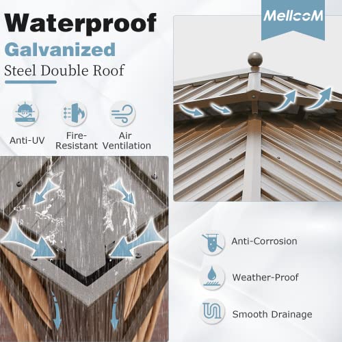 12x16 ft Hardtop Gazebo with Double Roof, Curtains and Netting T94173