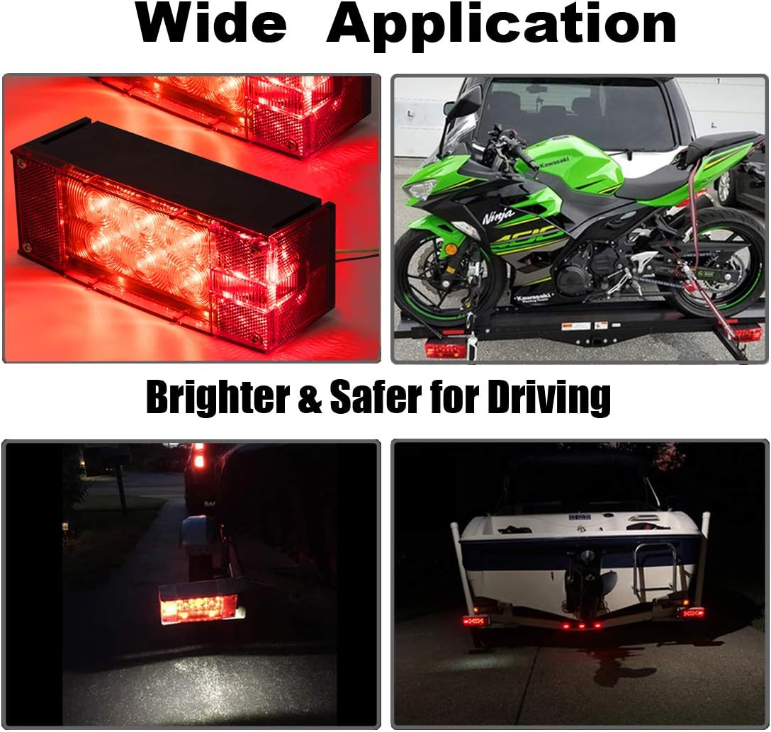 2PCS 12V LED Submersible Rectangular Trailer Lights, Tail Stop Turn Running Lights Kit S185120