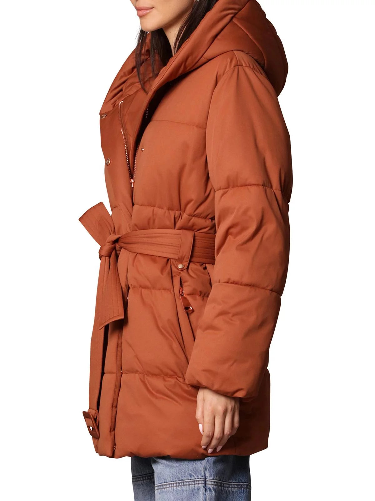 Women's Hooded Wrap Puffer Coat with Belt P3797