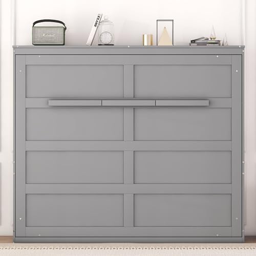 Modern Farmhouse Solid Wood Murphy Cabinet Bed Queen Gray B72702