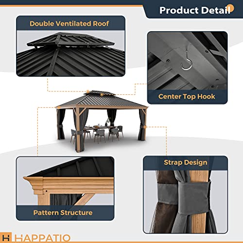 10 x 12 ft Hardtop Gazebo with Netting and Curtains for Patio, Deck, Backyard X60892