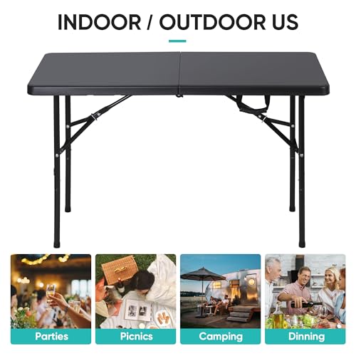 Portable 4 Foot Plastic Folding Table, Indoor Outdoor Heavy Duty, White Y15191