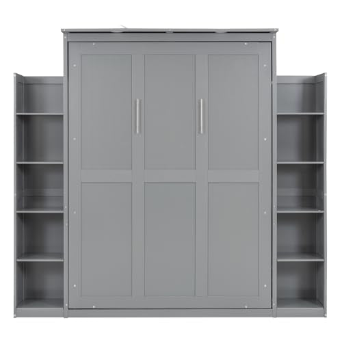 Full Size Murphy Bed with Shelves and LED Lights Y757881