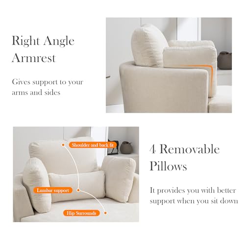 Oversized Swivel Barrel Chair with Ottoman, Chenille, Beige M813