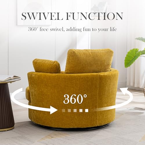 Oversized Swivel Barrel Chair with Ottoman, Chenille, Beige M813