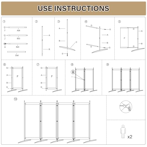 Room Divider 4 Panel, 80" W Portable Wall Divider for Room Separation, Freestanding Folding Privacy Screen Z571231