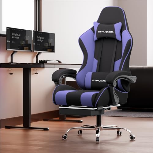 Gaming Chair with Footrest and Lumbar Support, Height Adjustable, Blue Y9034