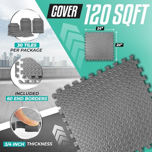 Puzzle Exercise Mat for Home Gym, EVA Interlocking Foam Floor Tiles with Border O344855