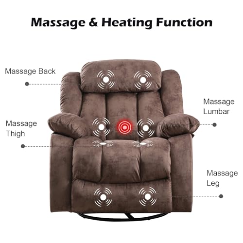 Massage Swivel Rocker Recliner Chair with Heat and Vibration, Grey M1757
