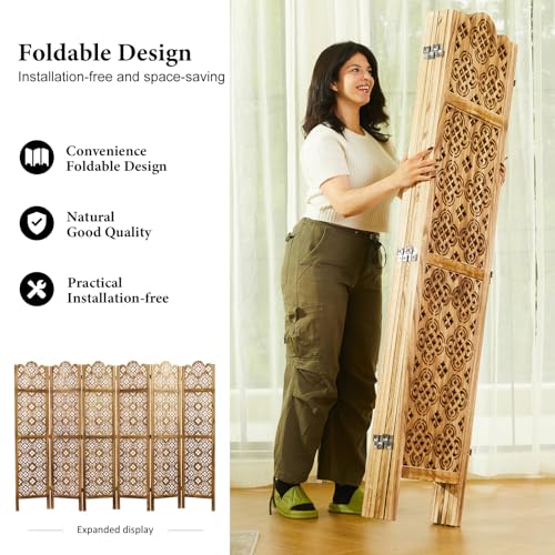 Wood Carved Room Divider 4 Panel Folding Partition Screen X503933