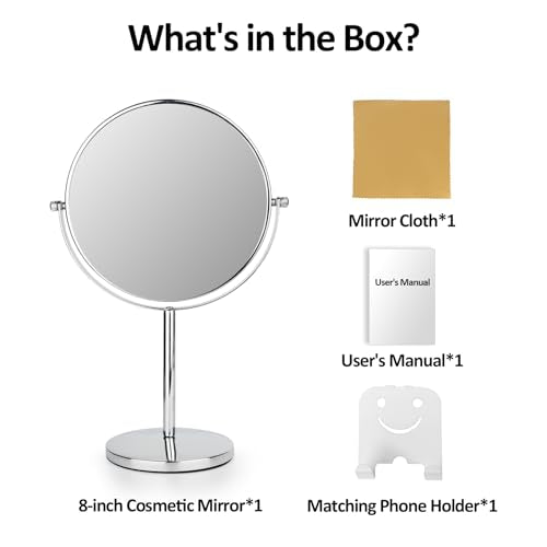 8" LED Lighted Makeup Mirror, 1x/10x Magnifying, 3 Colors, Rechargeable T478