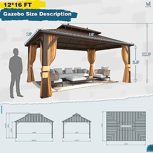 10x13 Hardtop Gazebo with Polycarbonate Double Roof, Aluminum Frame, Curtains and Netting S2701