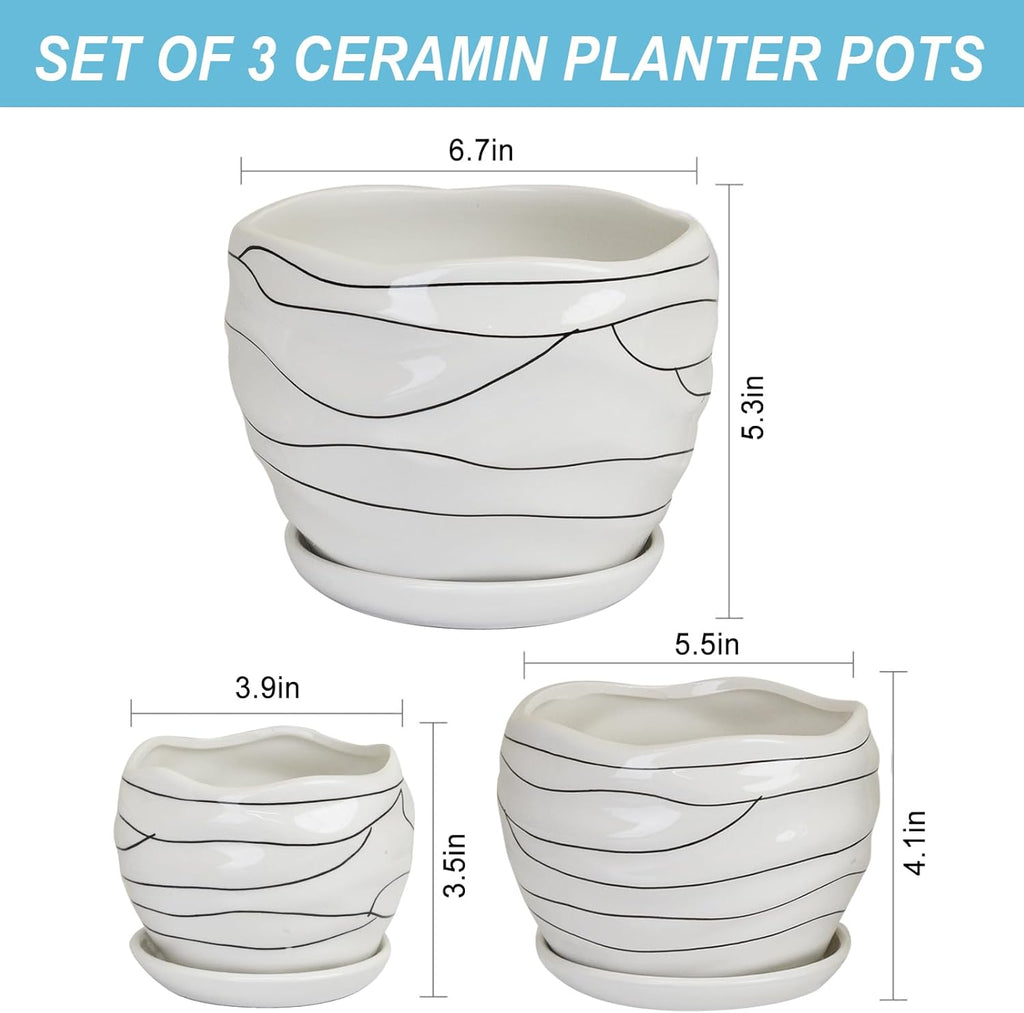White Ceramic Planter Set, 3 Sizes, Indoor and Outdoor Use X42488