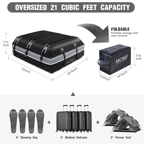 Soft-Shell Waterproof Rooftop Cargo Carrier, 21 Cubic Feet, with Straps and Storage Bag I12135