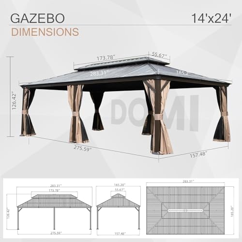 10 x 10 ft Hardtop Gazebo with Netting and Curtains, Galvanized Steel Roof for Patio K80436