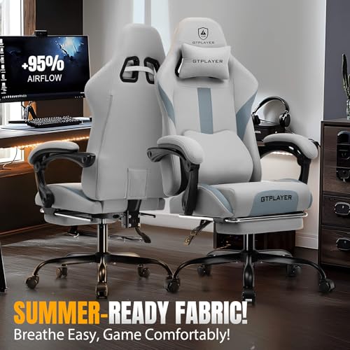 Gaming Chair Ergonomic Office Chair with Foot Rest, Breathable Fabric Computer Chair with Headrest and Lumbar Support O7023