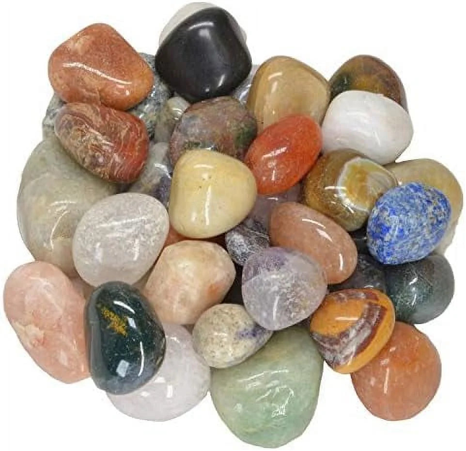 2 lbs Mixed Tumbled Polished Natural Stones, Medium Q574866