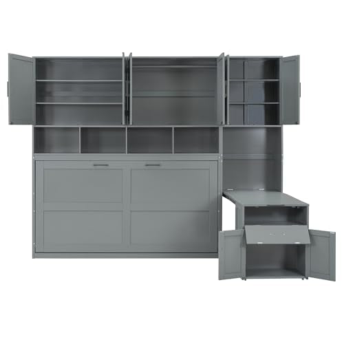 Twin Murphy Bed with Closet, Drawers & Desk, White Q211