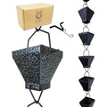 Rain Chains for Gutters | Rainwater Catcher & Diverter | 8.5 FT Metal Black Rain Chain | Powder Coated w/Textured Square Cups | Roof Gutter Chain Downspout | DIY Rain Chain Installation Kit