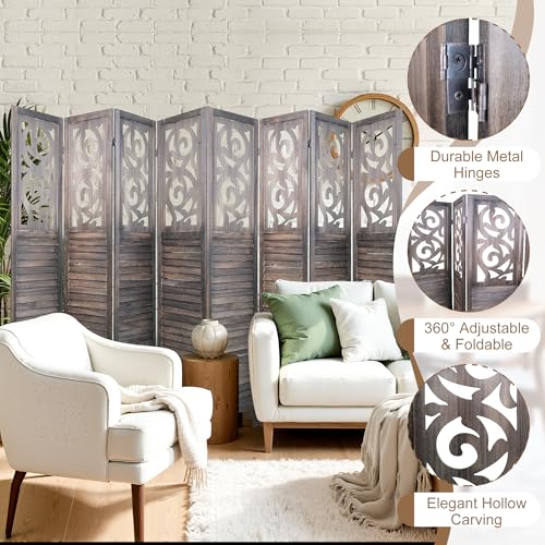 6 Panel Wooden Room Divider with Shelves P850285