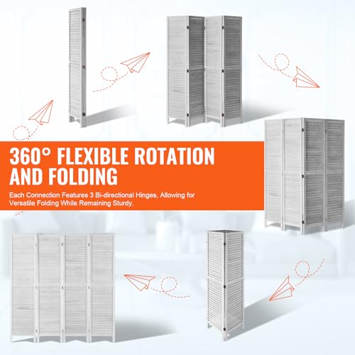 4 Panel Folding Wood Room Divider, 66.9 Inch Tall Privacy Screen I263
