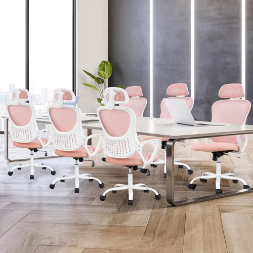Ergonomic High-Back Mesh Rolling Desk Chair with Adjustable Headrest, Pink S9181