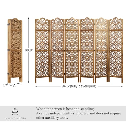 Wood Carved Room Divider 4 Panel Folding Partition Screen X503933