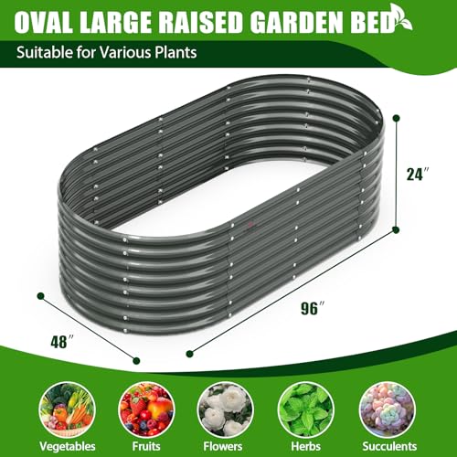 Galvanized Raised Garden Bed Oval Metal Planter Box for Vegetables Flowers U63502