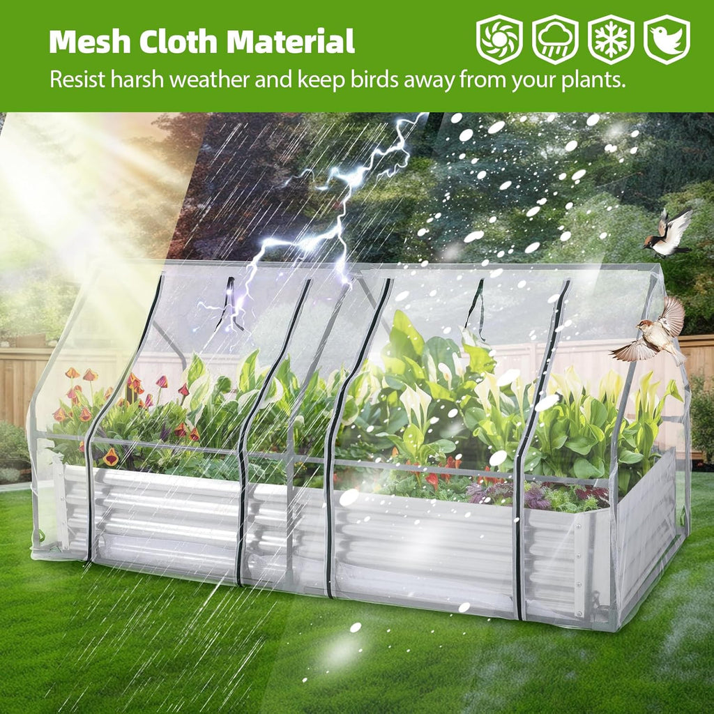 Galvanized Raised Garden Bed with Greenhouse Cover, 6x3x3FT B977