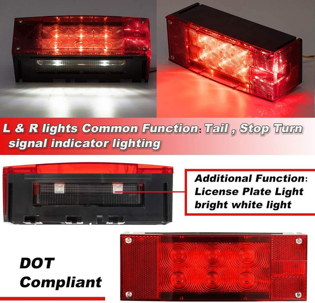 2PCS 12V LED Submersible Rectangular Trailer Lights, Tail Stop Turn Running Lights Kit S185120