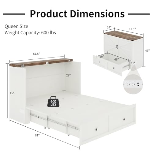 Queen Size Murphy Bed with Charging Station and Storage Drawer R1098