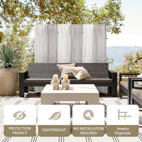 Wooden Pegboard Room Divider with Folding Privacy Screen, 5.6Ft, Light Brown D937870