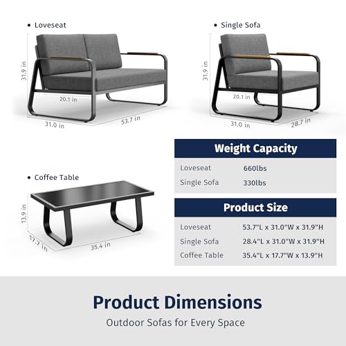 4-Piece Outdoor Patio Furniture Set with Sofa and Tempered Glass Table B6490