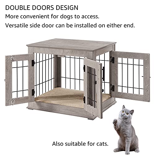 Wooden Dog Crate End Table with Double Doors and Pet Bed E595686