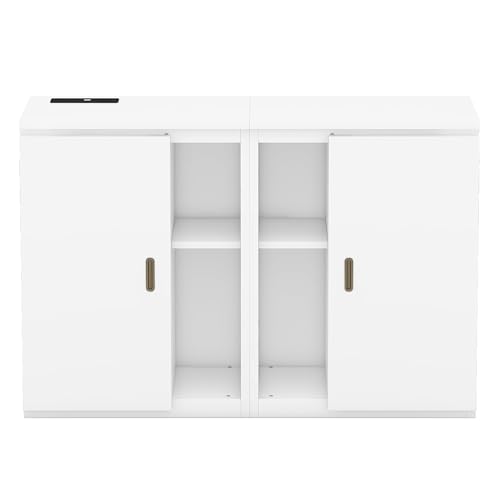 Murphy Bed Chest with Shelves and USB Ports, Foldable Wood Frame Y56482