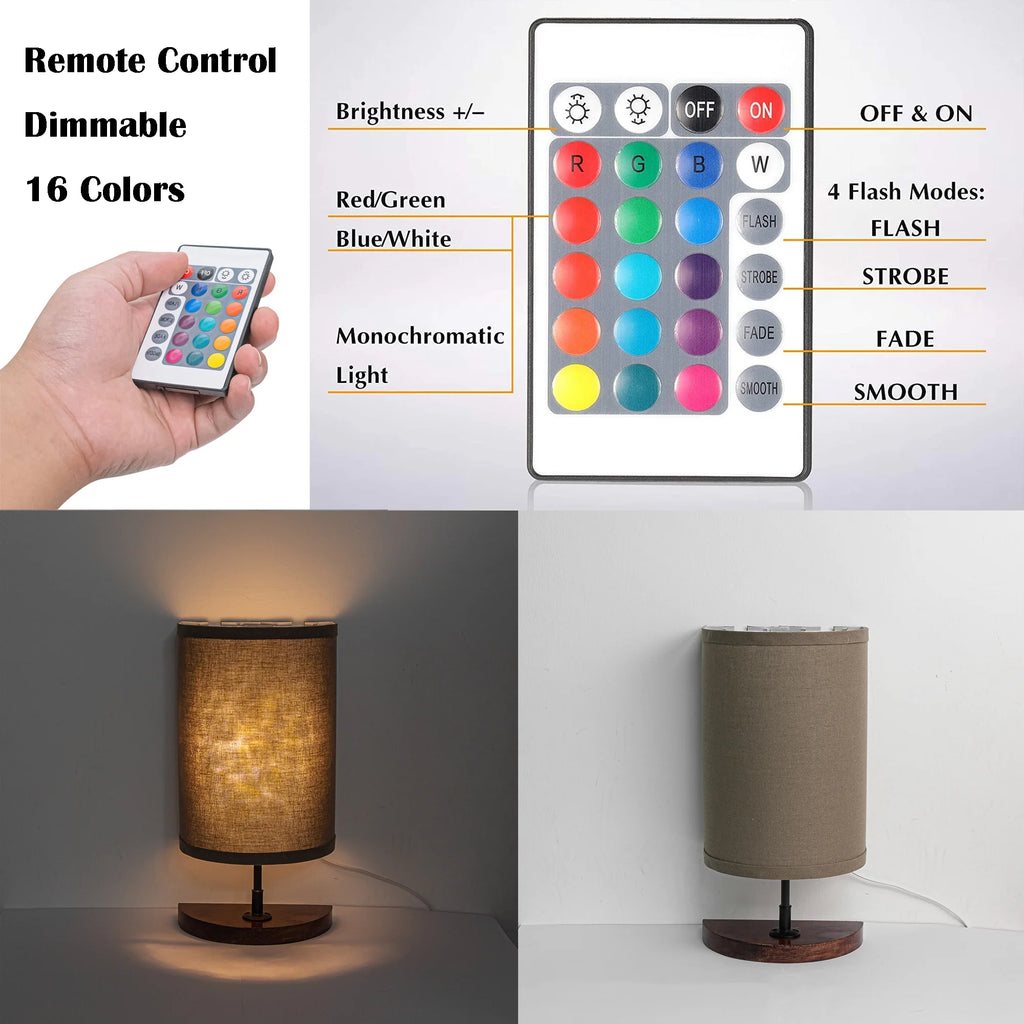 Half Shade Table Lamp, Modern LED Light with Fabric Shade and Wood Holder M862
