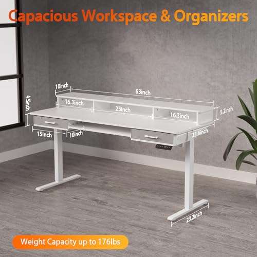 Electric Standing Desk with 2 Drawers, Height Adjustable for Home Office W495