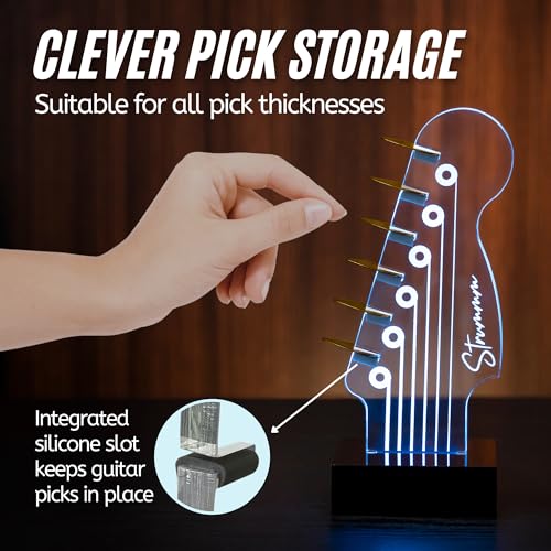 LED Guitar Pick Holder with 7-Color Changing Light, Holds 6 Picks, USB Powered E815959