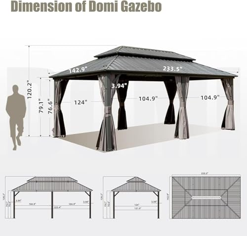 10 x 10 ft Hardtop Gazebo with Netting and Curtains, Galvanized Steel Roof for Patio K80436