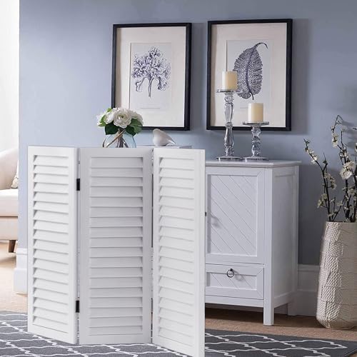 Wood Short Room Divider 3 Panel, 2.6 Ft Tall Folding Partition, White Freestanding Wall for Home Office O18628