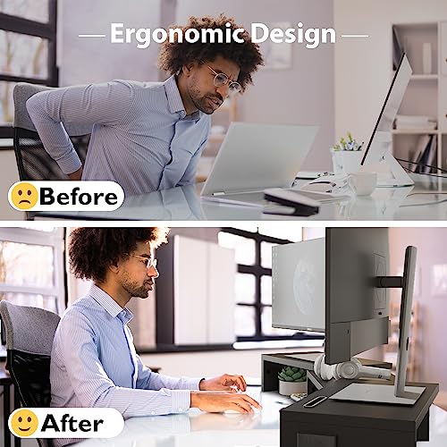 Dual Monitor Stand Riser with Smartphone Holder, Adjustable Wooden Desk Organizer B984