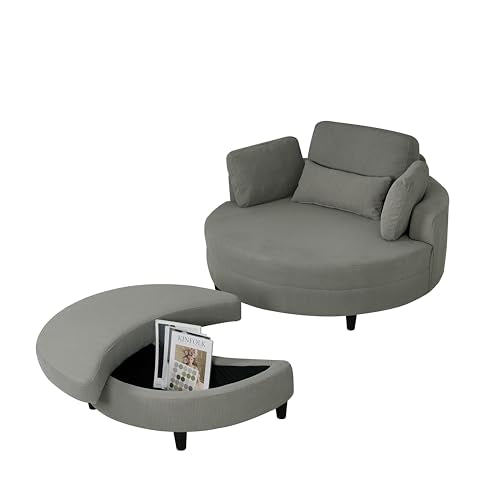 Corduroy Barrel Chair with Adjustable Headrest and Ottoman E413