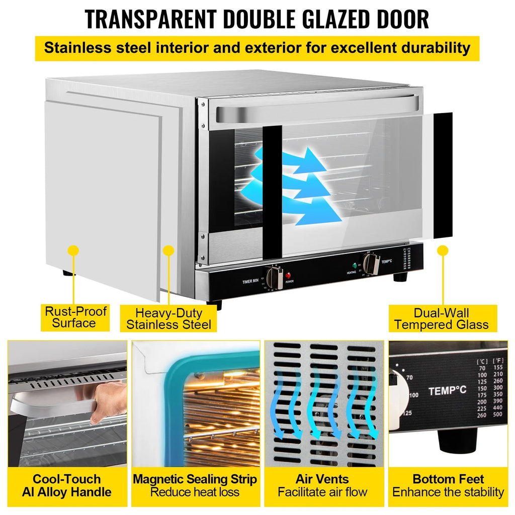 Commercial Convection Oven, 66L, Half-Size Countertop, 1800W, 4-Tier, 120V B655893