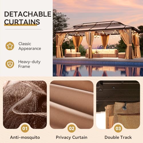 12x16 Hardtop Gazebo with Netting and Curtains for Patio K27275