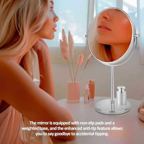 8" LED Lighted Makeup Mirror, 1x/10x Magnifying, 3 Colors, Rechargeable T478