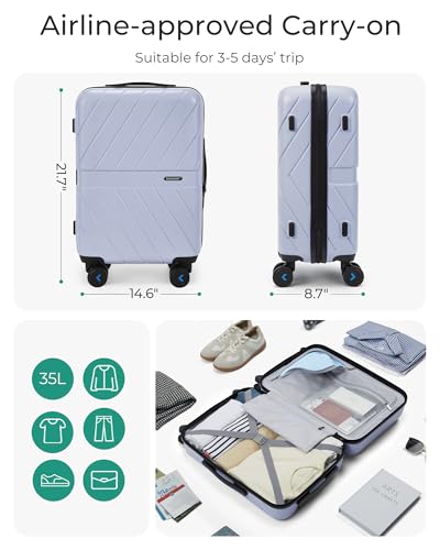 Carry On Luggage 22x14x9 with TSA Lock, Hardside Spinner Suitcase 20 Inch J7440