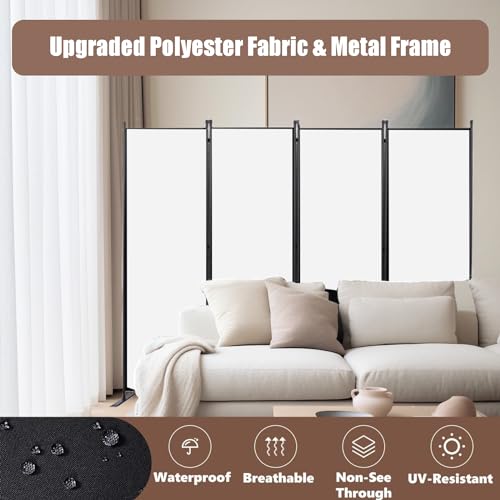4 Panel Folding Room Divider Privacy Screen with Steel Frame F2996
