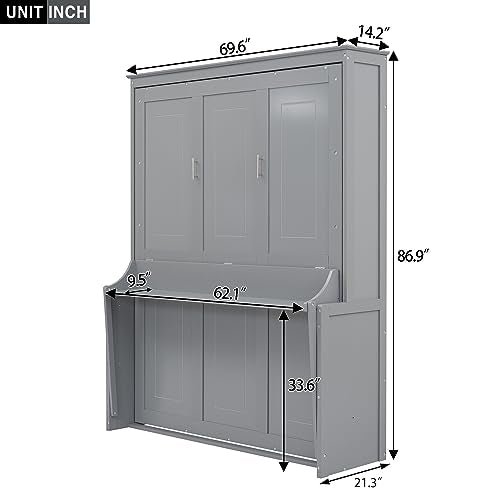 Queen Size Murphy Bed with Cabinet and LED Lights M1232
